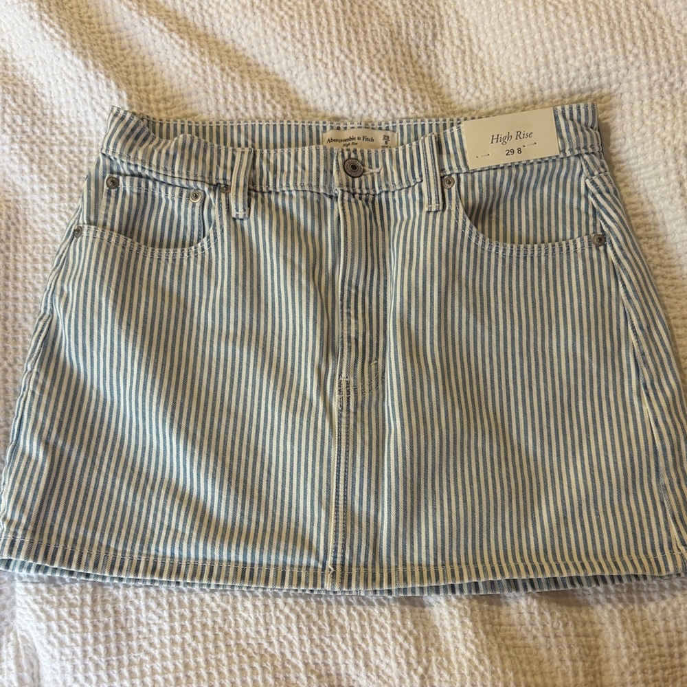 High-Rise Blue Stripe Denim Skirt